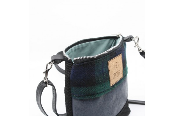 La Mini | Petit sac à main avec cuir marine et lainage à carreaux