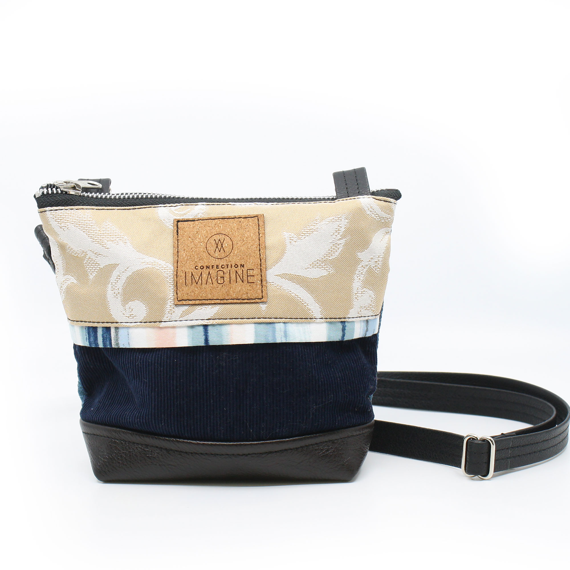 La Mini | Petit sac d'été fleuri avec velours cordé bleu marin